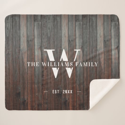 Monogram モダン 素朴 Family NameヴィンテージWood シェルパブランケット (正面(横))