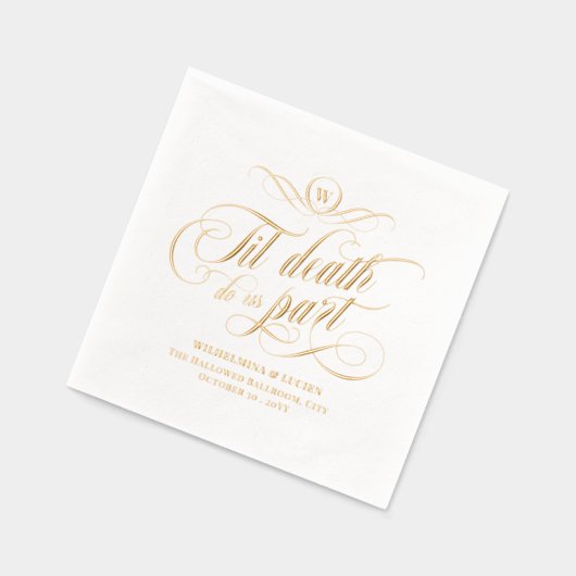 Monogram 渦巻形の Til Death Do Us Part 結婚's 箔ナプキン (左)