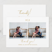 Monogram 結婚's Thank You写真金ゴールド サンキューカード (正面/裏面)