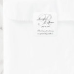 Monogram 結婚's Thank You Labelsスタンプ スクエアシール<br><div class="desc">グレー、黒と白のエレガントなウェディングモノグラム感謝していはメッセージとラベル付けする。これらの結婚ステッ感謝していクは、あなたの結婚式の引き出物をパーソナライズする完璧な方法である。カスタムイニシャル「R」のテンプレート。新郎新婦の名前と日付結婚を追加する。白い背景にゴージャスなスクリプトフォントオーバーレイデザイン。エルククラーク©</div>
