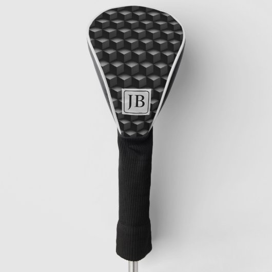 Monogram, 3D Black Geometric Pattern, Modern ゴルフヘッドカバー (正面)