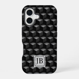 Monogram, 3D Black Geometric Pattern, Modern iPhone 16ケース