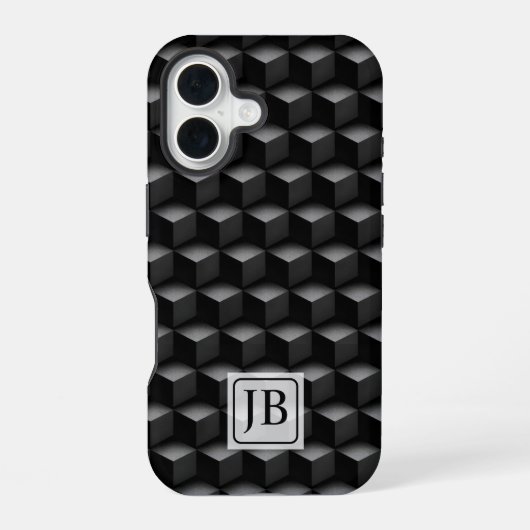 Monogram, 3D Black Geometric Pattern, Modern iPhone 16ケース (裏面)