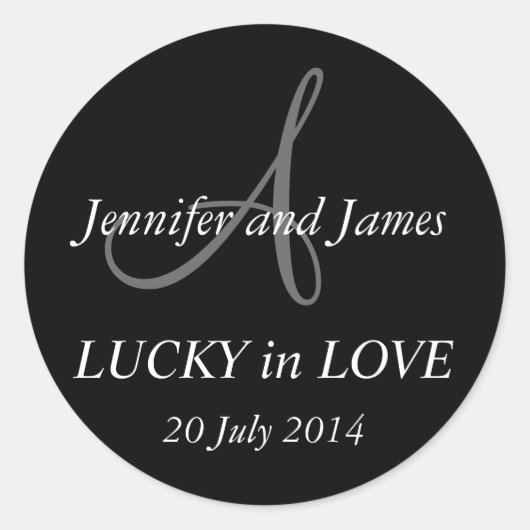 Monogram A Stickers for Weddings Black ラウンドシール (正面)