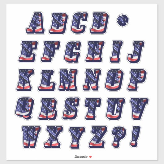 Monogram A to Zアメリカ国旗USA文字イニシャル シール (シート)