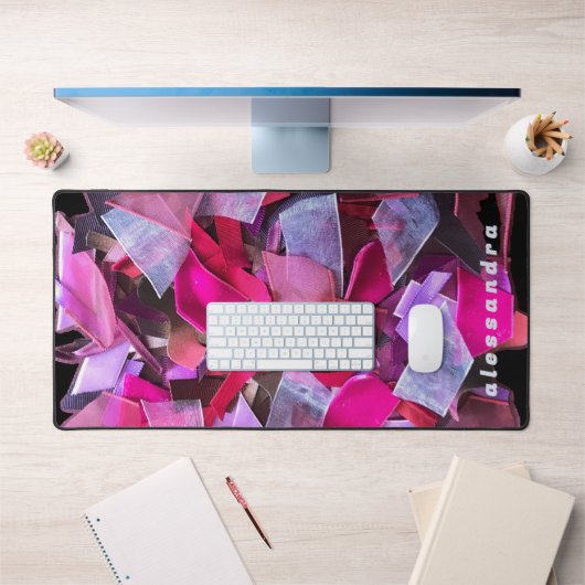 Monogram Abstract Pink Purple Ribbon Pieces 3D デスクマット (オフィス1)