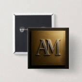 Monogram AM Brushed Gold Metal Design 缶バッジ (正面&裏面)