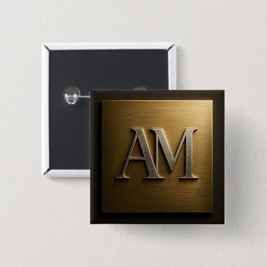 Monogram AM Brushed Gold Metal Design 缶バッジ (正面&裏面)