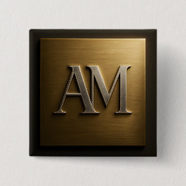 Monogram AM Brushed Gold Metal Design 缶バッジ