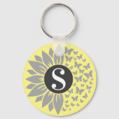 Monogram and Name Sunflower and Butterfly Keychain キーホルダー (正面)