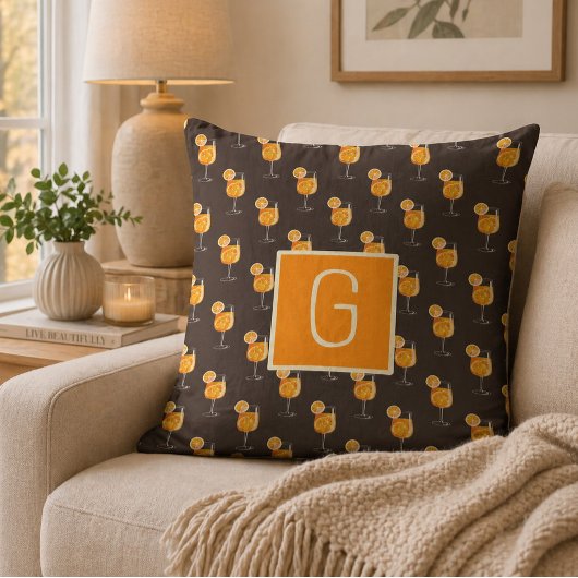 Monogram Aperol Spritz Cocktail Throw Pillow クッション