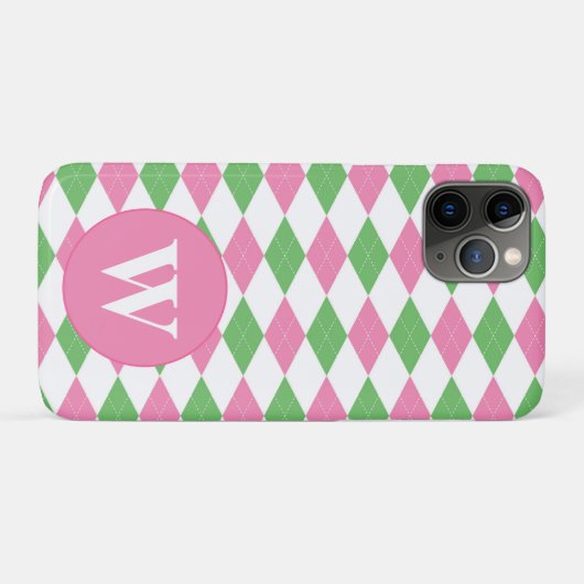 MONOGRAM ARGYLE PINK GREEN PATTERN Case-Mate iPhoneケース (裏面(横))