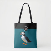 Monogram Atlantic Puffin Bird Teal Wildlife トートバッグ (正面)