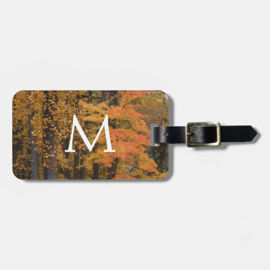 Monogram Autumn Leaves Trees  ラゲッジタグ (正面横)