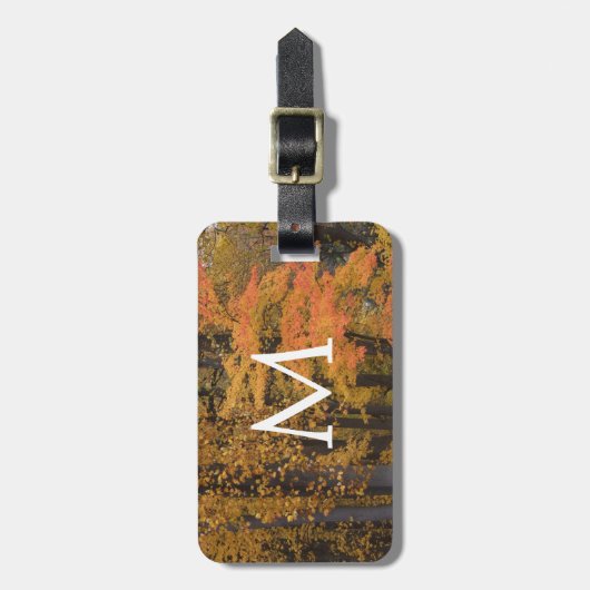 Monogram Autumn Leaves Trees  ラゲッジタグ (正面縦)