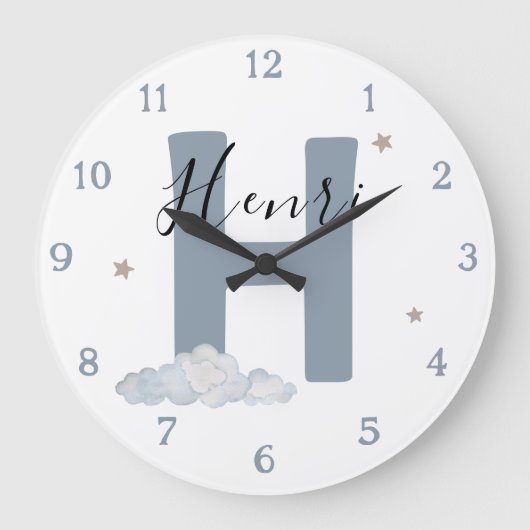 Monogram Baby Initial & Name Nursery Wall Clock ラージ壁時計 (正面)