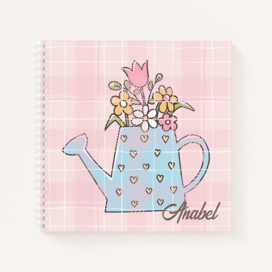 Monogram beautiful hand drawn botanical Pink blue ノートブック (正面)
