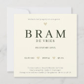 Monogram Beer Groen Bosdier Jongen Geboorte カード (裏面)