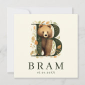 Monogram Beer Groen Bosdier Jongen Geboorte カード (正面)