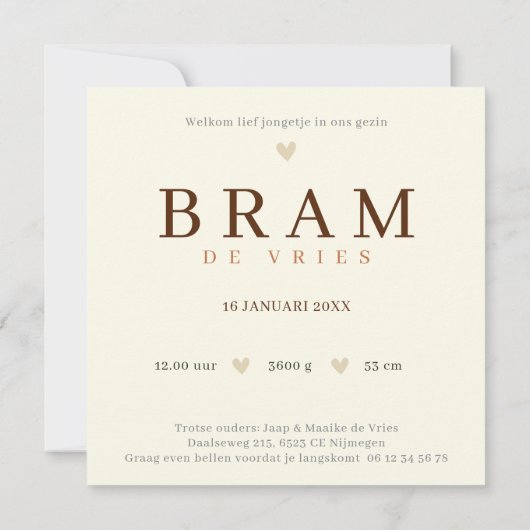 Monogram Beer Neutraaal Bosdier Jongen Geboorte カード (裏面)