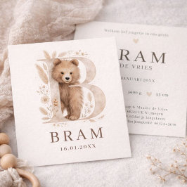 Monogram Beer Neutraaal Bosdier Jongen Geboorte カード
