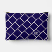 Monogram Beige & Navy Blue Stylish Trellis Pattern アクセサリーポーチ (正面)