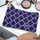 Monogram Beige & Navy Blue Stylish Trellis Pattern アクセサリーポーチ