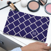 Monogram Beige & Navy Blue Stylish Trellis Pattern アクセサリーポーチ