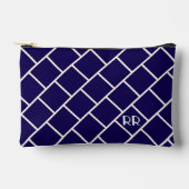 Monogram Beige & Navy Blue Stylish Trellis Pattern アクセサリーポーチ (正面)