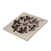 Monogram Bird Butterfly Scandinavian Retro Beige タイル (側面)