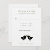 Monogram Birds ウェディング RSVP/返信カード - Sage 出欠カード (正面/裏面)