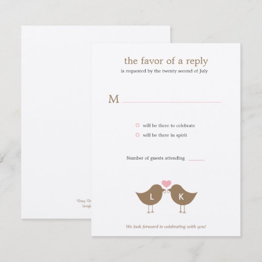 Monogram Birds Wedding RSVP/Response Card -ラテ 出欠カード (正面/裏面)