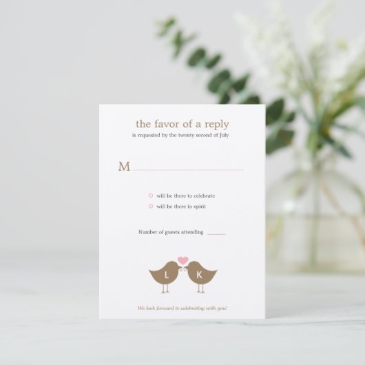 Monogram Birds Wedding RSVP/Response Card -ラテ 出欠カード (スタンド正面)