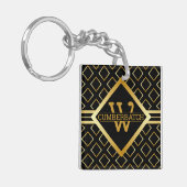 MONOGRAM BLACK and FAUX Gold Geometric Pattern キーホルダー (正面左)