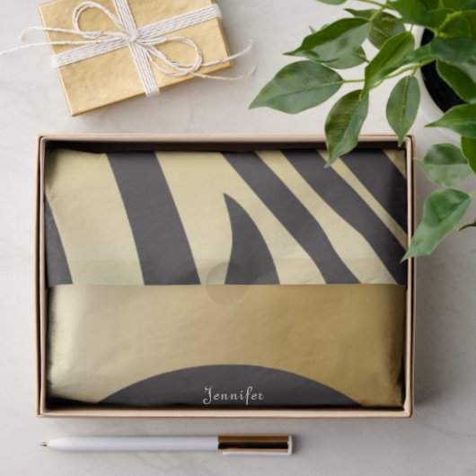 Monogram Black and Gold Striped Zebra Pattern 薄葉紙 (ギフト)