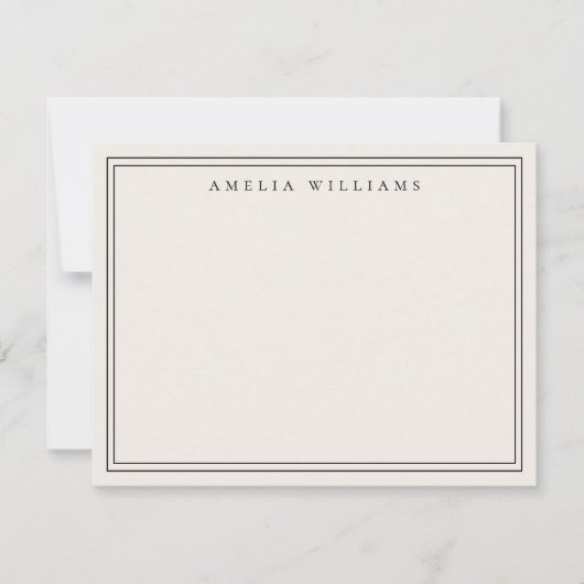 Monogram Black and Ivory Minimalist Two Border ノートカード (正面)