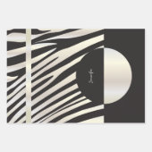 Monogram Black and White Striped Zebra Pattern ラッピングペーパーシート (正面3)