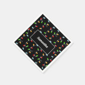 Monogram Black Christmas Lights スタンダードカクテルナプキン (角)