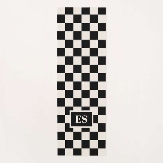 Monogram Black Cream Checkered Pattern ヨガマット (正面)