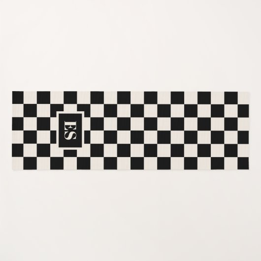 Monogram Black Cream Checkered Pattern ヨガマット (正面(横))