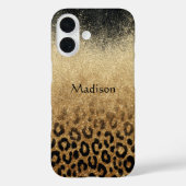 Monogram Black Gold Glitter Leopard Print Case-Mate iPhoneケース (裏面)