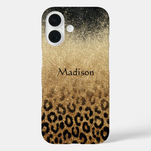 Monogram Black Gold Glitter Leopard Print Case-Mate iPhoneケース (裏面)