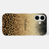 Monogram Black Gold Glitter Leopard Print Case-Mate iPhoneケース (裏面 (横))