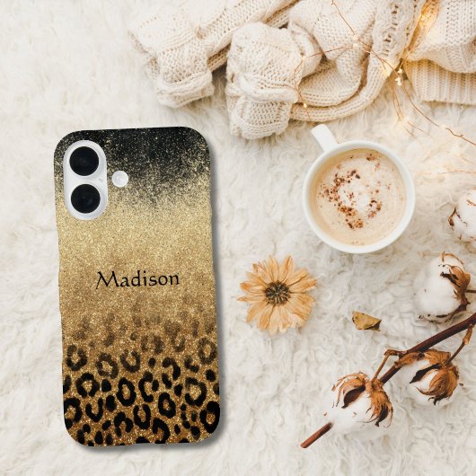 Monogram Black Gold Glitter Leopard Print Case-Mate iPhoneケース