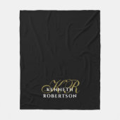 Monogram Black Gold White Minimalist Elegant Men  フリースブランケット (正面)