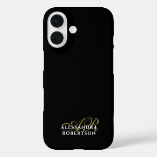 Monogram Black Gold White Minimalist Elegant Name iPhone 16ケース