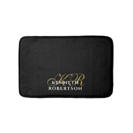 Monogram Black Gold White Minimalist Men Elegant  バスマット