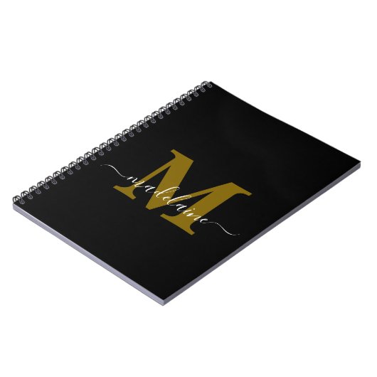 Monogram Black Notebook Custom Initial & Name ノートブック (左側)