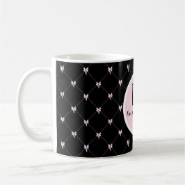 Monogram Black & Pink Bow Script コーヒーマグカップ