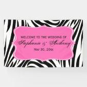 Monogram Black, White and Hot Pink Zebra Wedding 横断幕 (横)
